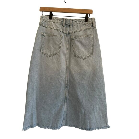 We The Free Midi Denim Jean Skirt Sz 4 Free People Light Wash Frayed 5 Pocket - Picture 8 of 8